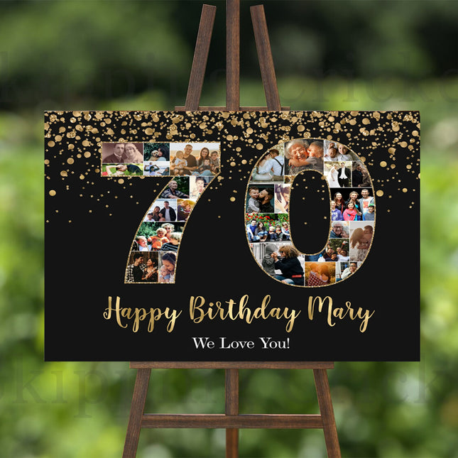 Gold Sparkle Birthday Number Collage Personalised Welcome Board
