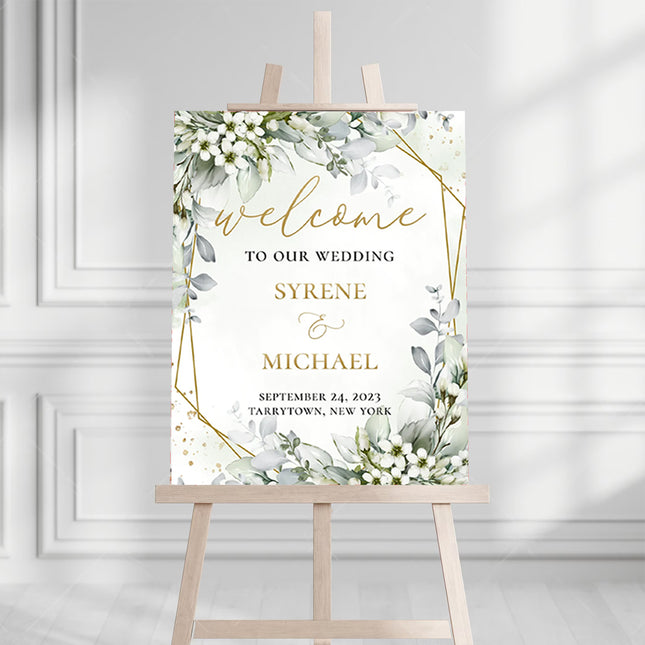 Gold Framed Green Floral Personalised Welcome Board