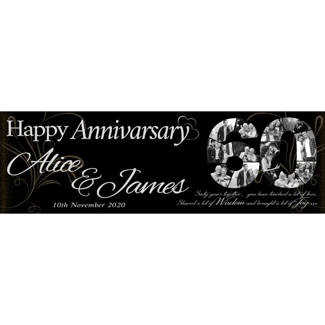 60th Photo Collage Wedding Anniversary Party Personalised Banner