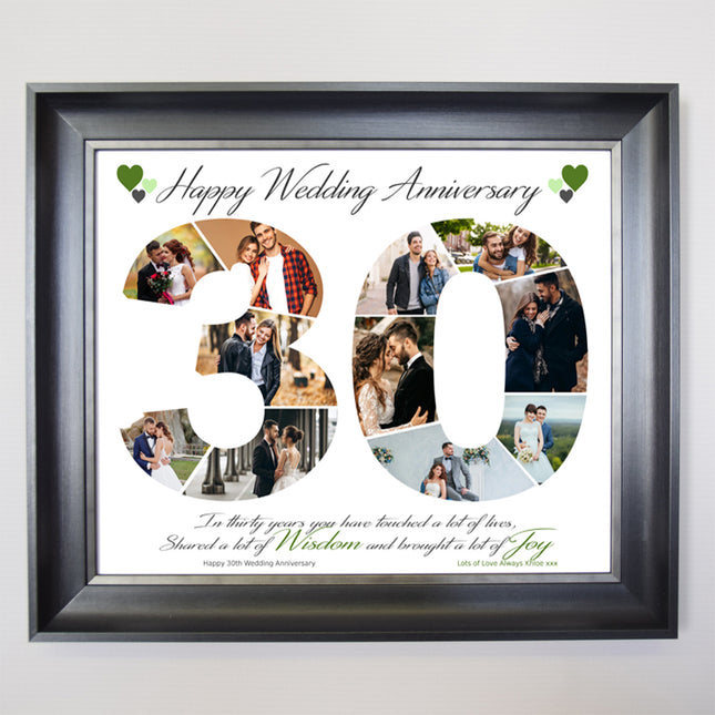 30th Pearl Wedding Anniversary Framed Number Collage