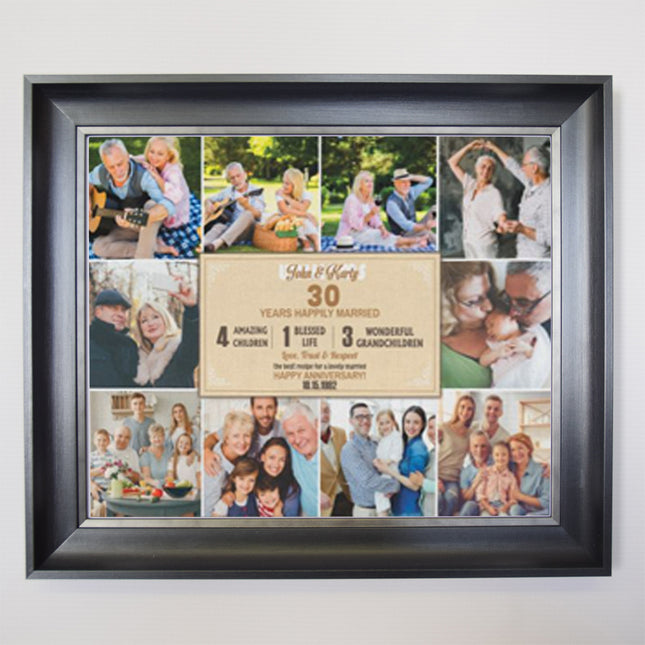30th Pearl Wedding Anniversary Golden Framed Photo Collage