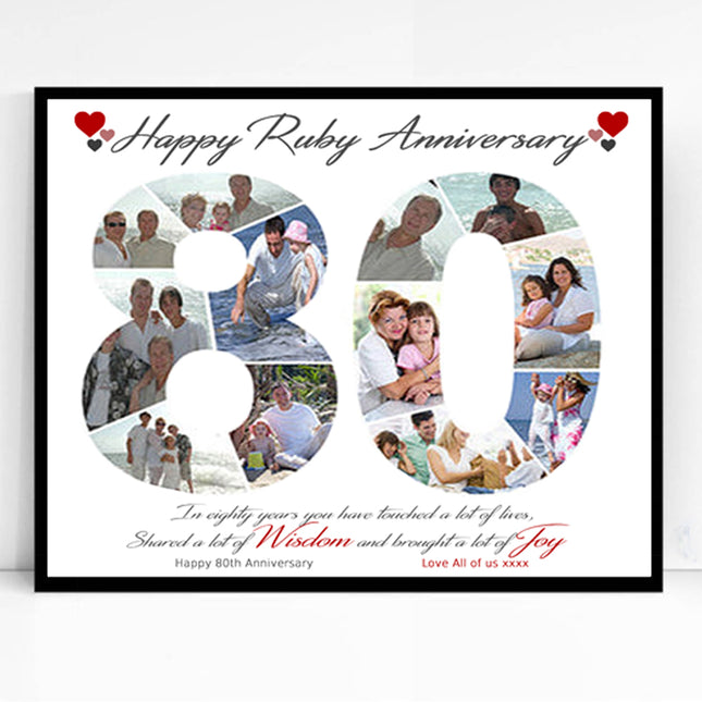 80th Ruby Wedding Anniversary Framed Number Collage