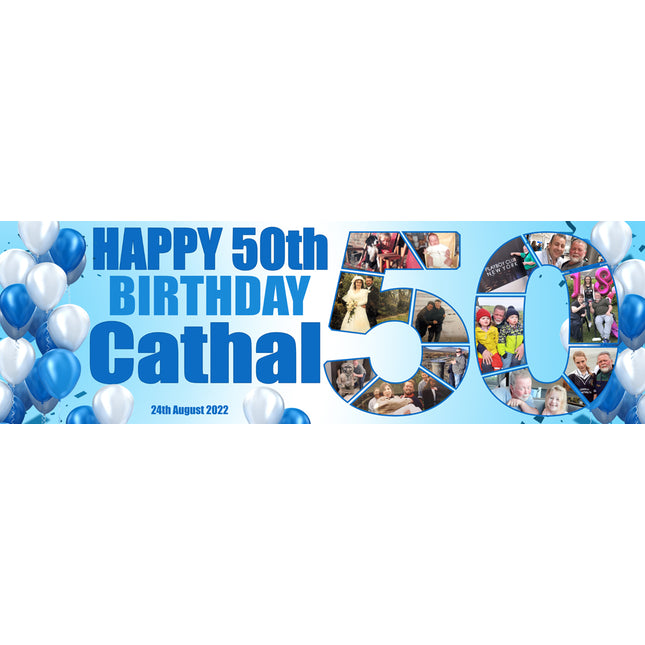 50th Birthday Number Photo Collage Party Personalised Banner