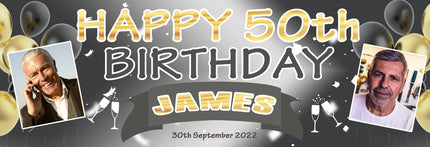 Black + Gold 50th Birthday Personalised Birthday Banner