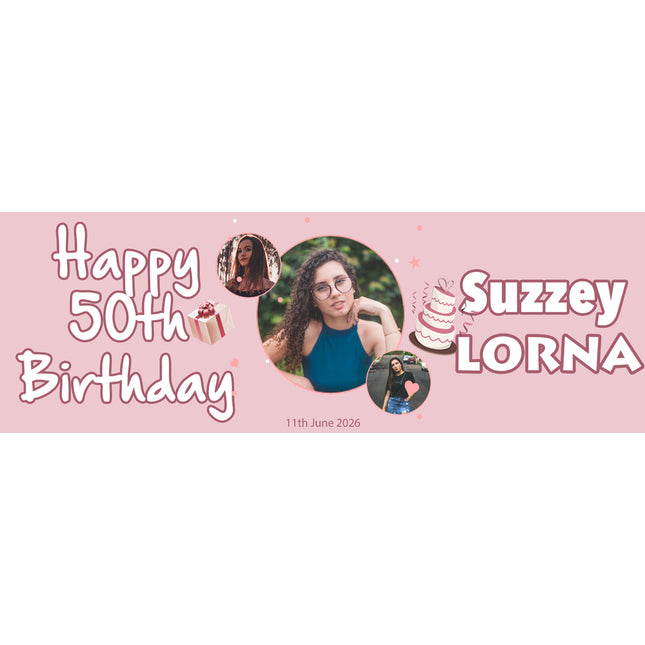 Cake & Presents 50th Birthday Party Personalised Photo Banner
