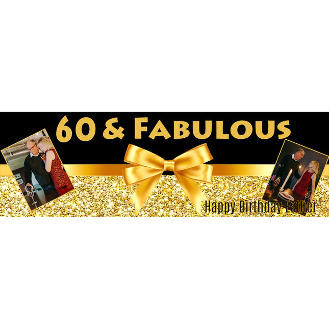 60th Birthday Fabulous Bows And Sparkle Personalised Photo Banner