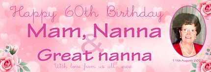 Mums Floral 60th Birthday Party Personalised Photo Banner