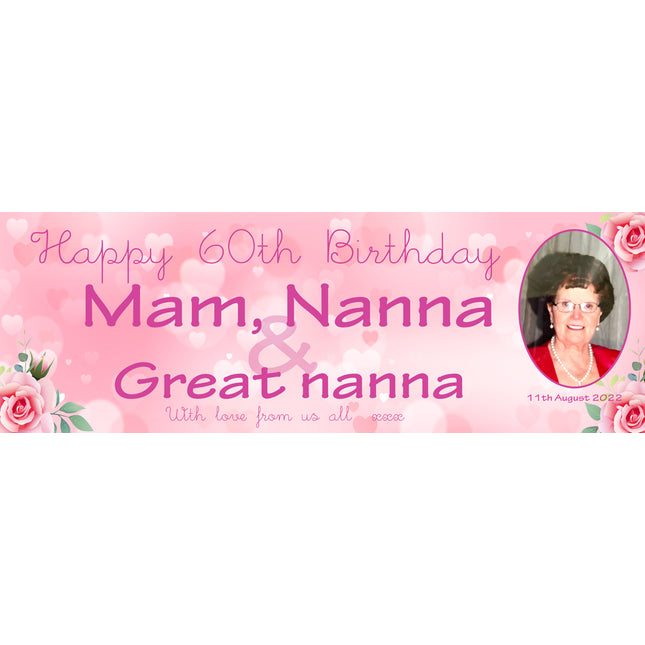 Mums Floral 60th Birthday Party Personalised Photo Banner