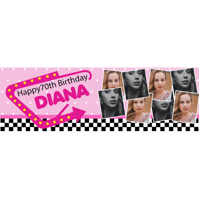 60s America Diner 70th Birthday Personalised Photo Banner