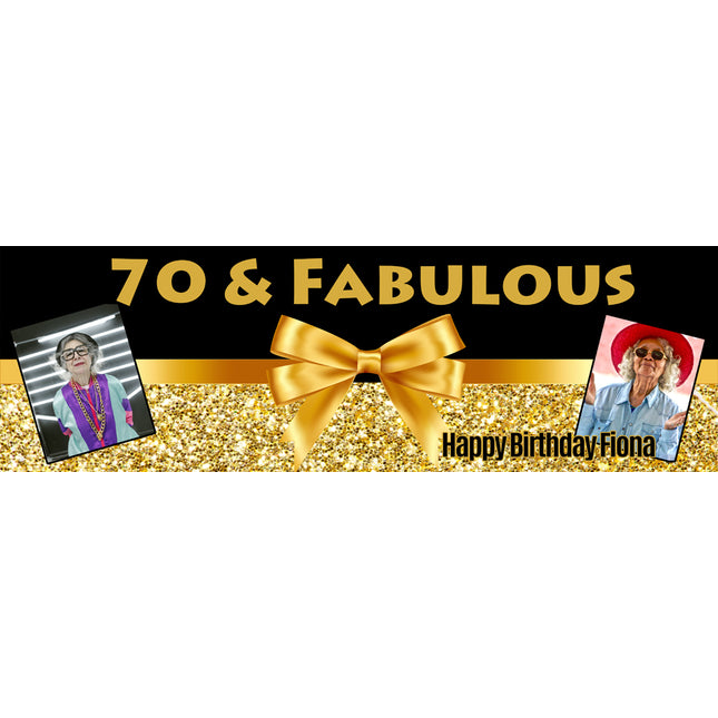 70th Birthday Fabulous Bows And Sparkle Personalised Photo Banner