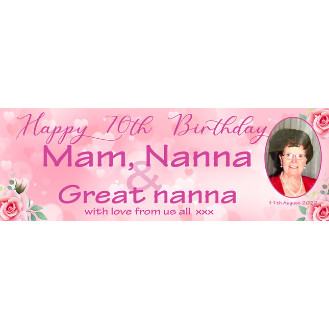 Mums Floral 70th Birthday Party Personalised Photo Banner
