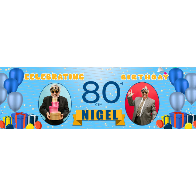 Yellow And Blue 80th Birthday Personalised Birthday Banner
