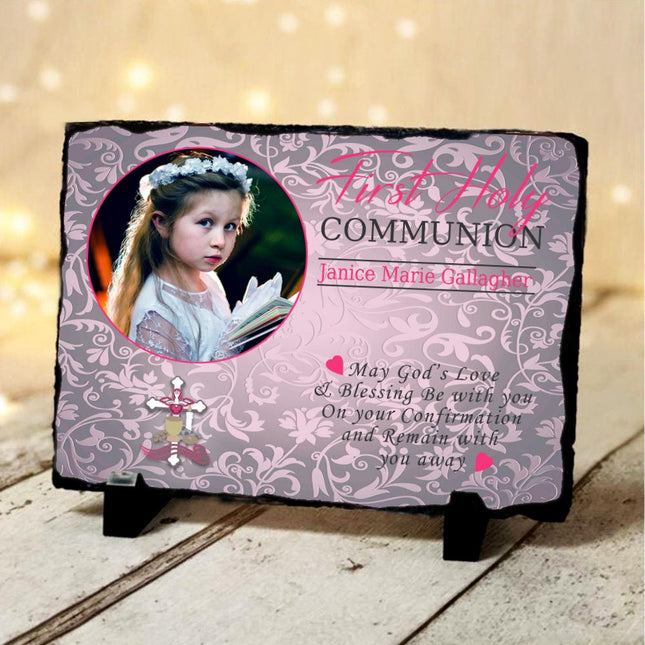 First Holy Communion Floral Photo Slate