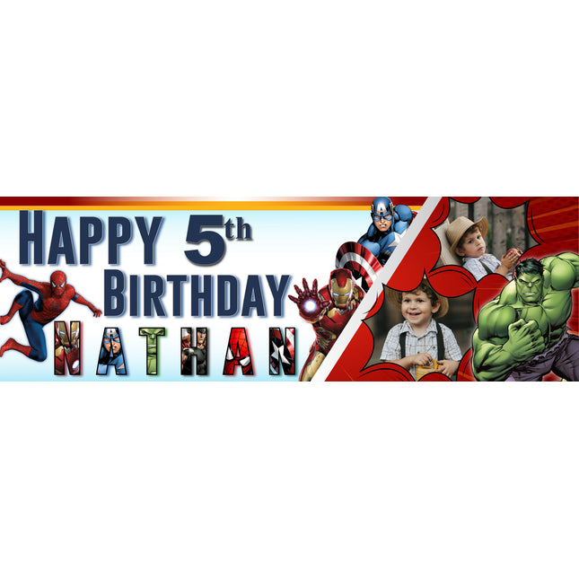 Marvel Avengers Personalised Photo Birthday Banner