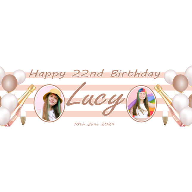 Champagne, Bubbles In Rose Gold Personalised Photo Banner