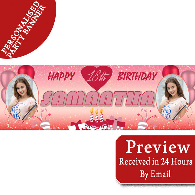 18th Birthday Pink Party Birthday Personalised Photo Banner