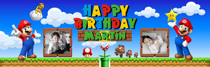 Super Mario Bros Birthday Personalised Photo Banner