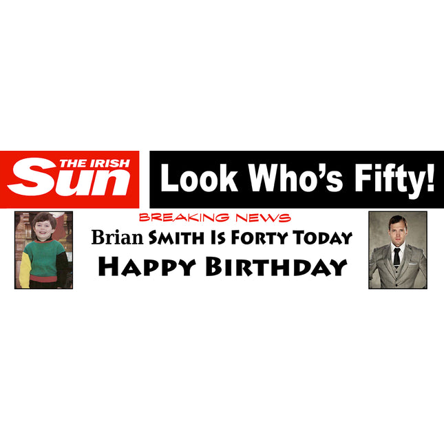 Irish Sun Headlines Personalised Birthday Photo Banner