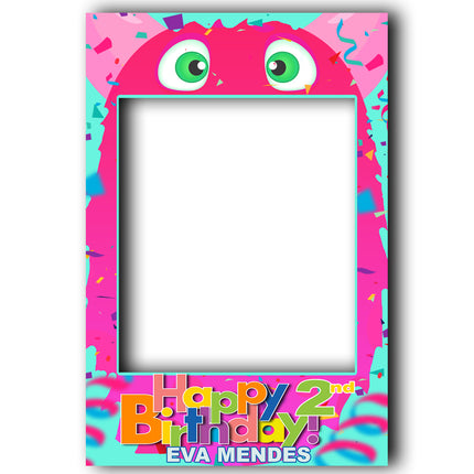 Eva The Pink Party Monster Personalised Childrens Birthday Selfie Frame