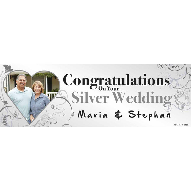 Silver Wedding Anniversary Party Personalised Banner