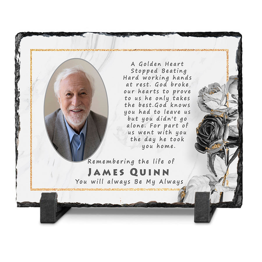 A Golden Heart Personalised Memorial Slate