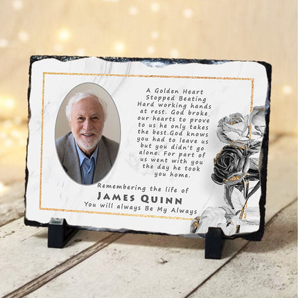 A Golden Heart Personalised Memorial Slate