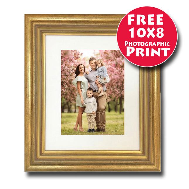 36X30cm (14X12 Inch) Classic Gold Wooden Frame Mounted For 10X8 Print