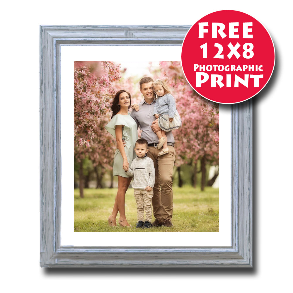 40X30cm (16X12 Inch) Classic Blue Wooden Frame Mounted For 12X8 Print