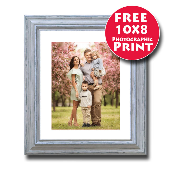 36X30cm (14X12 Inch) Classic Blue Wooden Frame Mounted For 10X8 Print