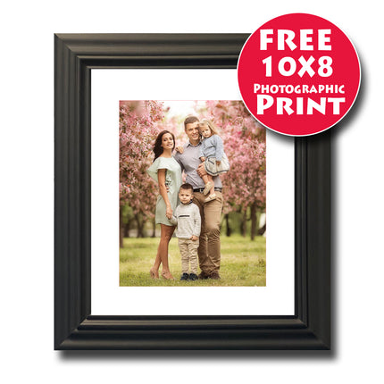 36X30cm (14X12 Inch) Classic Black Wooden Frame Mounted For 10x8 Print