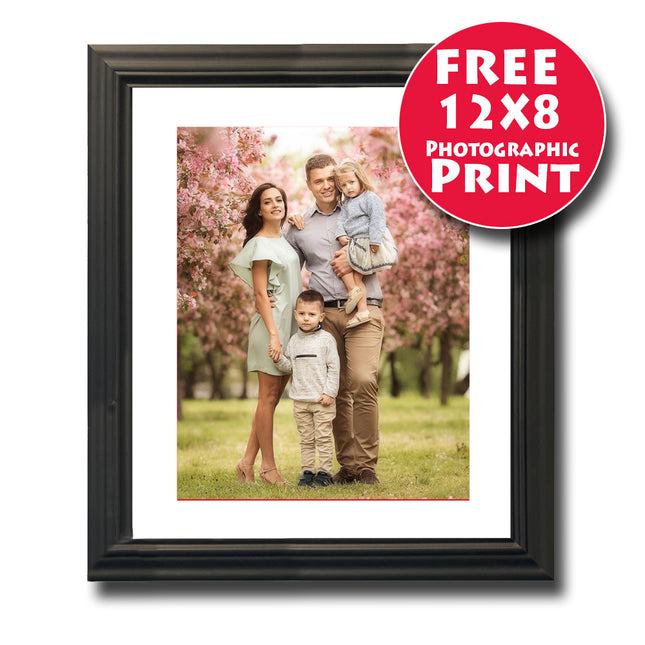 40X30cm (16X12 Inch) Classic Black Wooden Frame Mounted For 12X8 Print