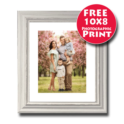 36X30cm (14X12 Inch) Classic White Wooden Frame Mounted For 10X8 Print