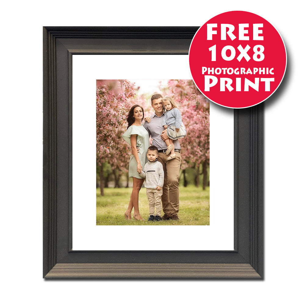 36X30cm (14X12 Inch) Natural Black Wooden Frame Mounted For 10X8 Print