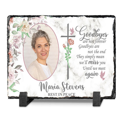 Until We Meet Again Personalised Floral & Cross Memorial Slate
