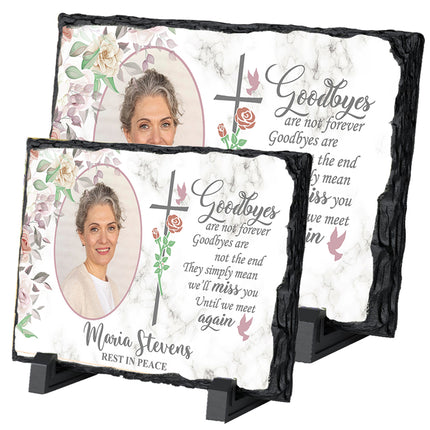 Until We Meet Again Personalised Floral & Cross Memorial Slate