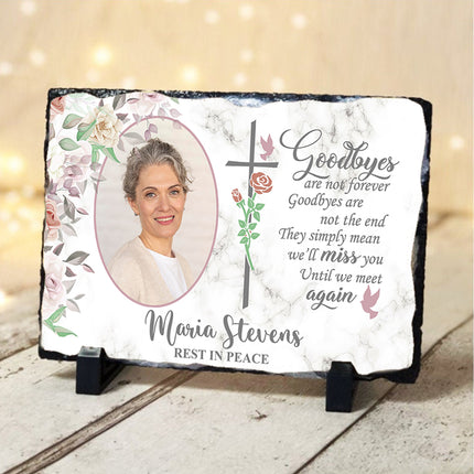 Until We Meet Again Personalised Floral & Cross Memorial Slate