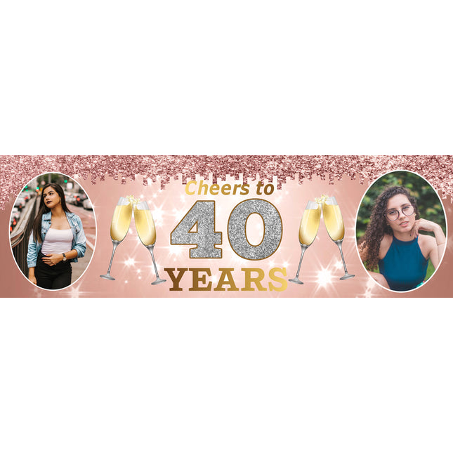 Rose Gold Sparkle 40 Years of Awesomeness Personalised Photo Banner