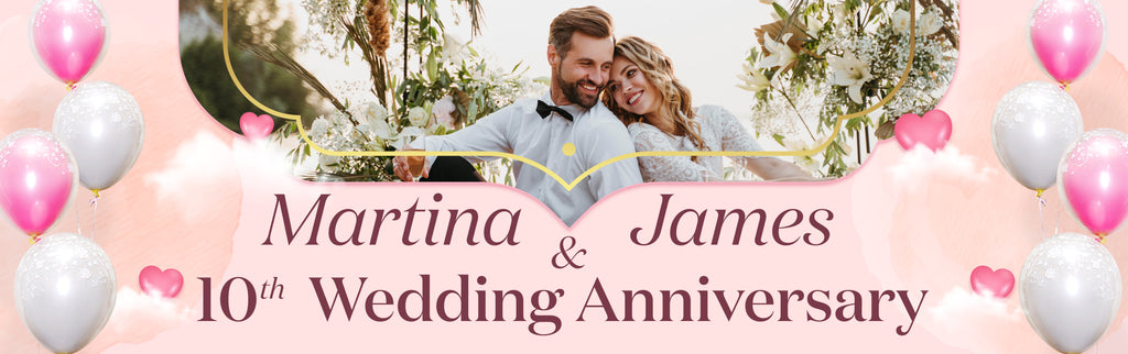 10th Wedding Anniversary Party Personalised Banner