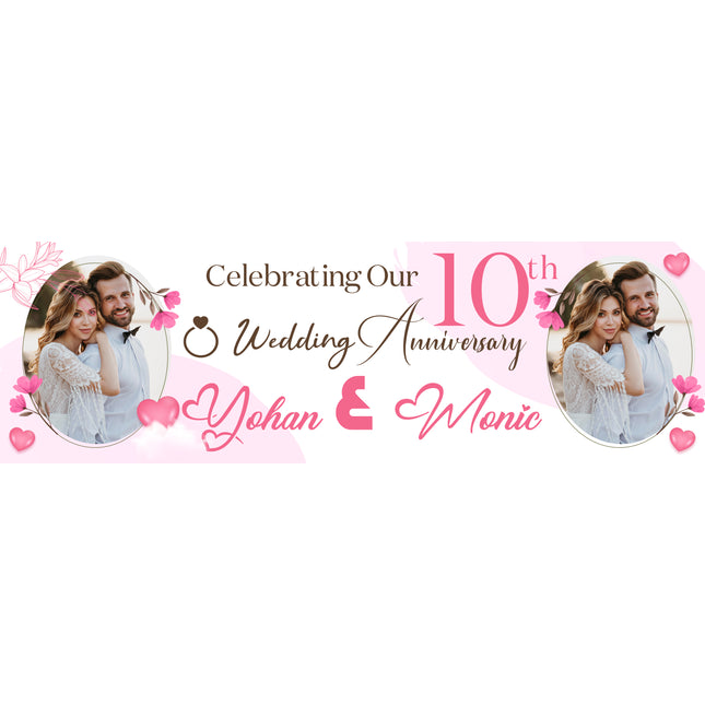 10th Wedding Anniversary Pink Cloud Personalised Party Banner