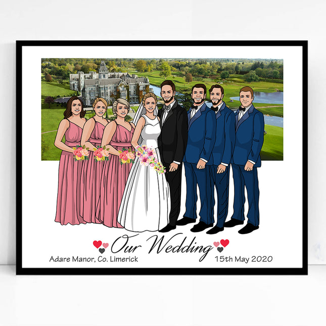 Our Wedding Family Porrait With Venue CartoonMeNow Hand Drawn Caricature