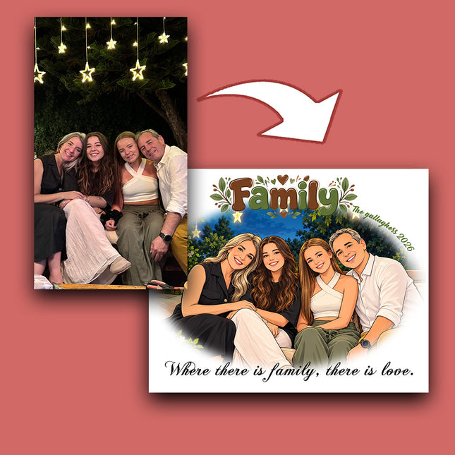 Home is Where the Art Is CartoonMeNow Hand Drawn Caricature Family Portrait
