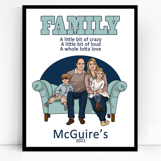 Home is Where the Art Is CartoonMeNow Hand Drawn Caricature Family Portrait