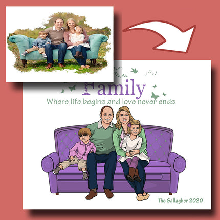 Home is Where the Art Is CartoonMeNow Hand Drawn Caricature Family Portrait