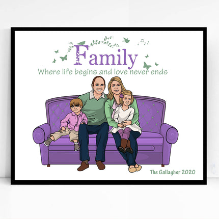 Home is Where the Art Is CartoonMeNow Hand Drawn Caricature Family Portrait