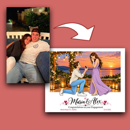 Love in Location CartoonMeNow Hand Drawn Caricature Engagement Gift