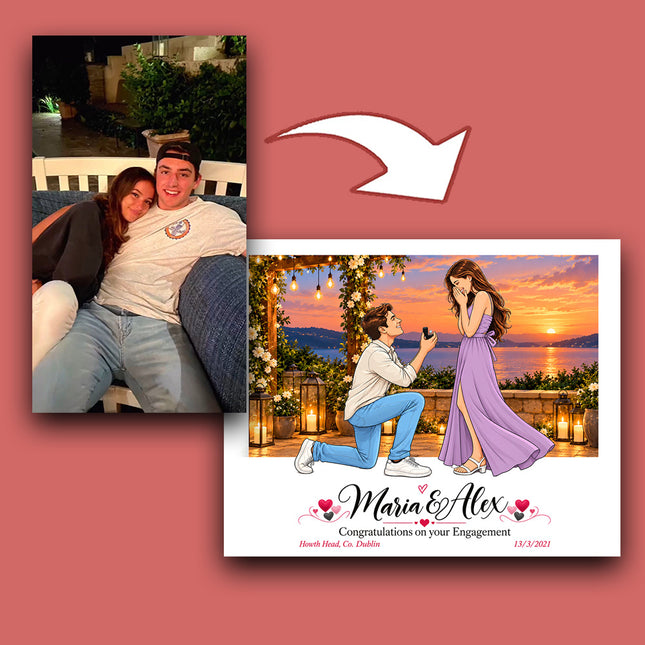 Love in Location CartoonMeNow Hand Drawn Caricature Engagement Gift