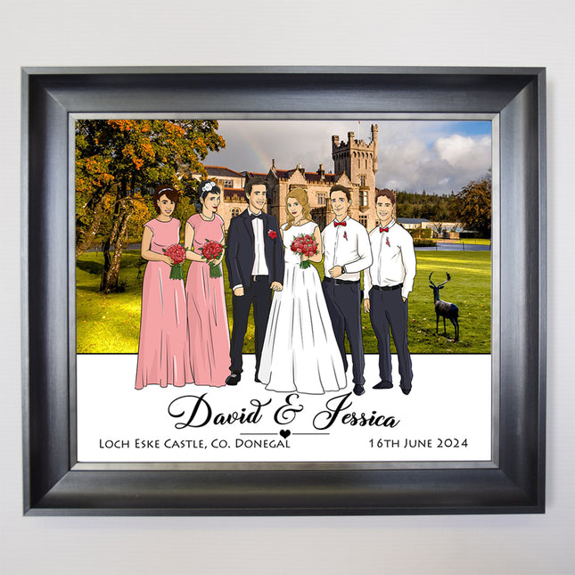 Our Wedding Family Porrait With Venue CartoonMeNow Hand Drawn Caricature