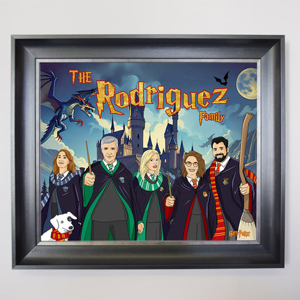 Hogwarts Wizard House CartoonMeNow Hand Drawn Caricature Family Portrait