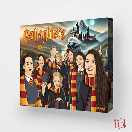 Hogwarts Wizard House CartoonMeNow Hand Drawn Caricature Family Portrait