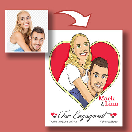 Half Body CartoonMeNow Hand Drawn Caricature Portrait Engagement Gift